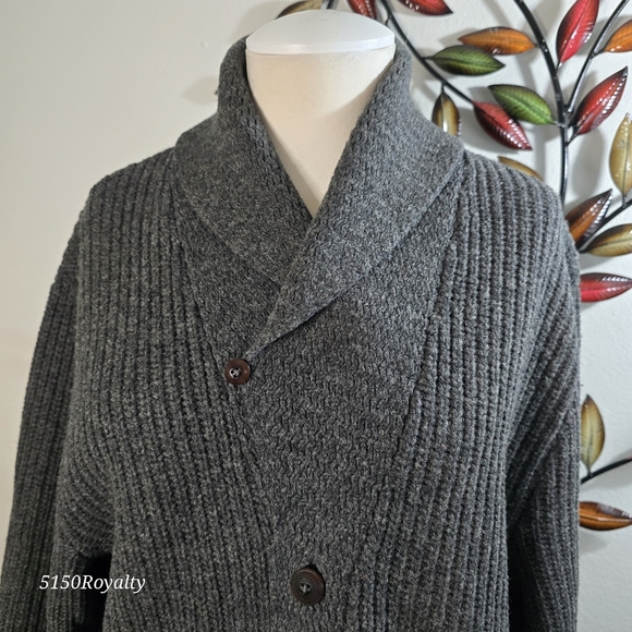 VTG RARE Ralph Lauren Rugby Gray Cardigan Men Size L Shetland Wool Elbow Patches - Picture 5 of 16